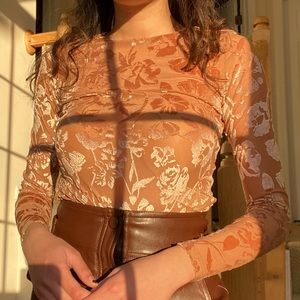FOREVER 21 BROWN FLORAL VELVET BODYSUIT